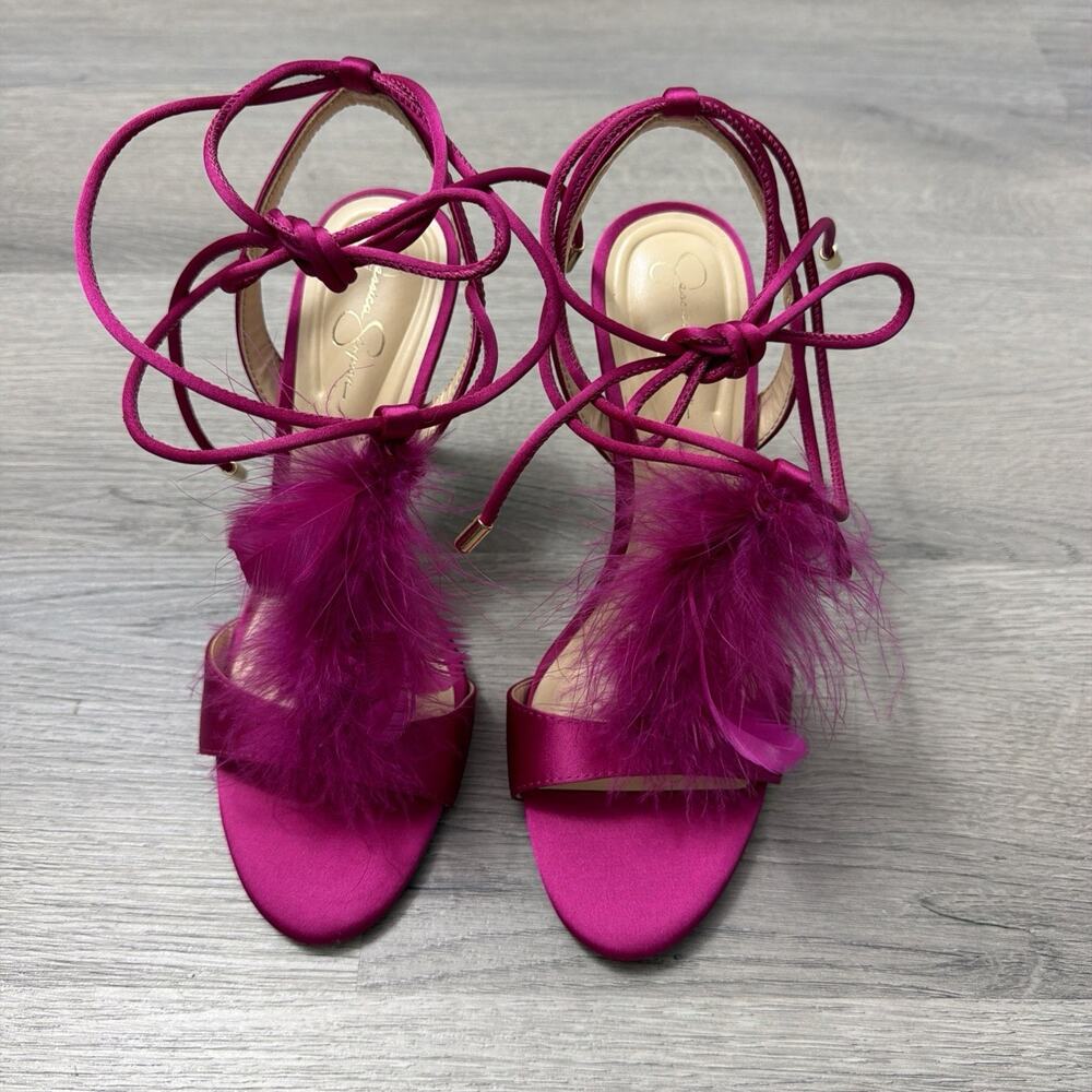 Jessica Simpson Women's Jenzin Feather Lace-Up Stiletto Dress Sandals 6.5